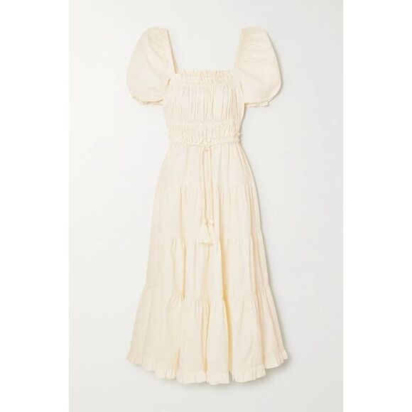ULLA JOHNSON Iliana Belted Tiered Cotton Midi Dress US2 - Picture 5 of 11